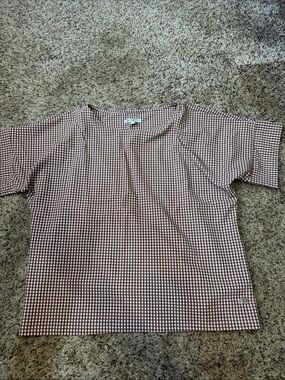 Albion fit Gingham Short Sleeve Top in Brown and White